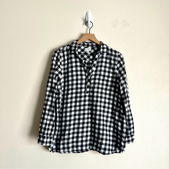 J. Crew Tops - ✨MOVING SALE✨ Lowest Price! J. CREW Black White Buffalo Check 100% Cotton Top M